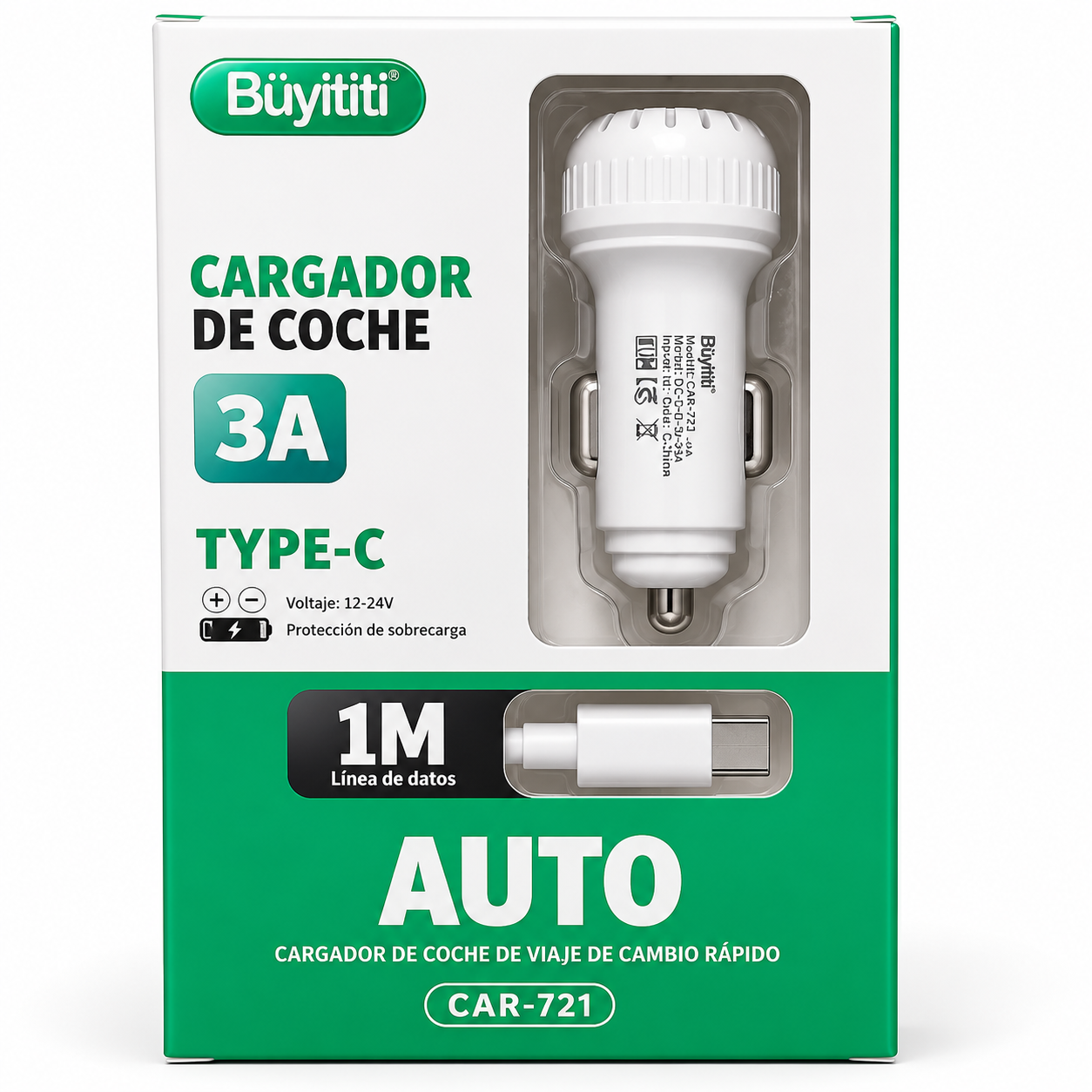 Cargador de auto con cable tipo c