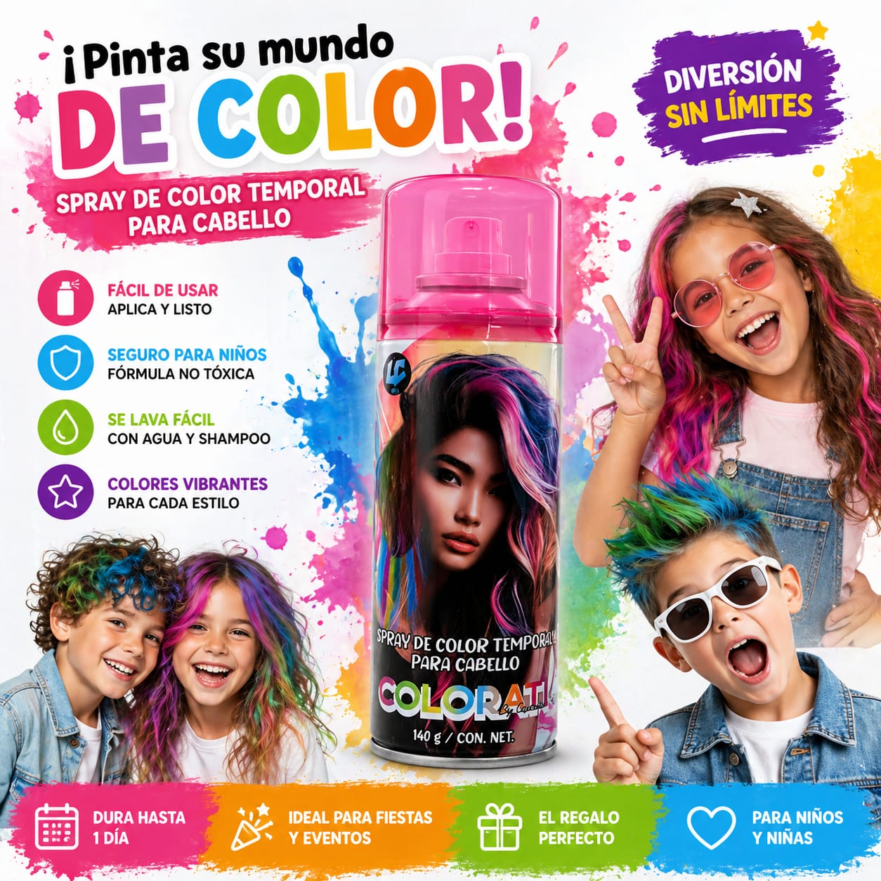 CAJA DE SPRAY PINTURA TEMPORAL PARA CABELLO (24PZS)