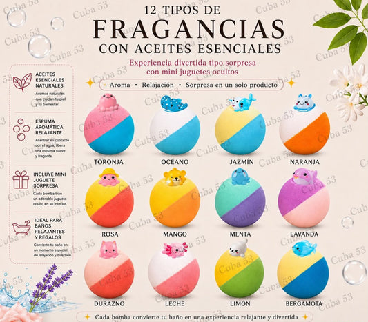 Caja con 12 Bombas de baño efervescente con juguete sorpresa 🛁✨