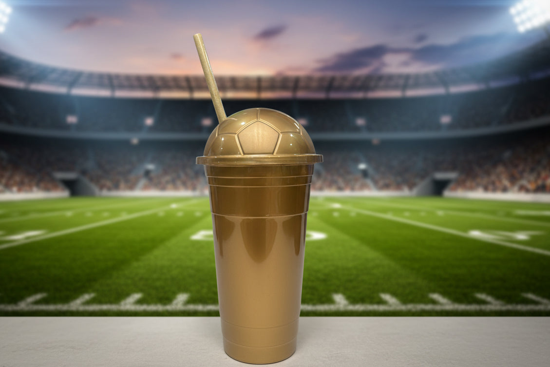VASO DORADO BALON GRANDE CON TAPA Y POPOTE