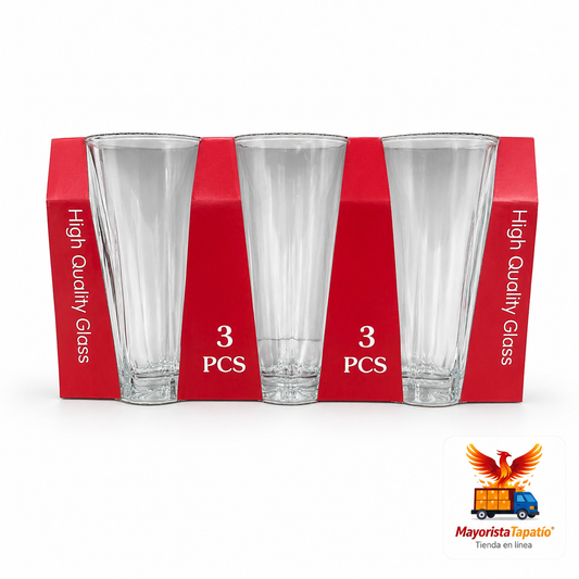 Paquete  de 3 vasos de vidrio grueso