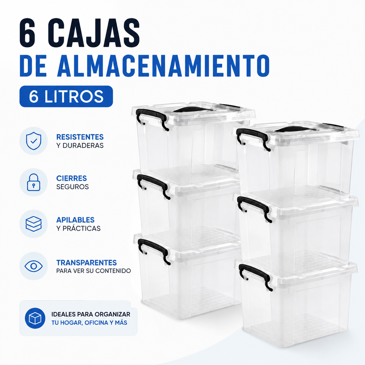 6 Cajas de Almacenamiento transparentes 6 litros