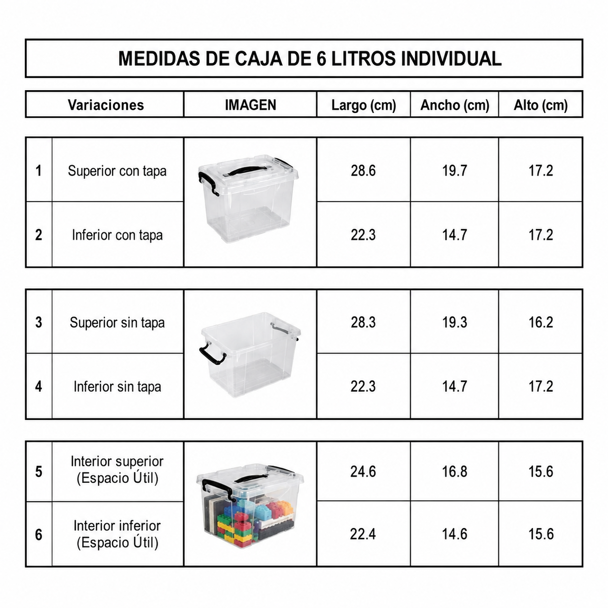 6 Cajas de Almacenamiento transparentes 6 litros