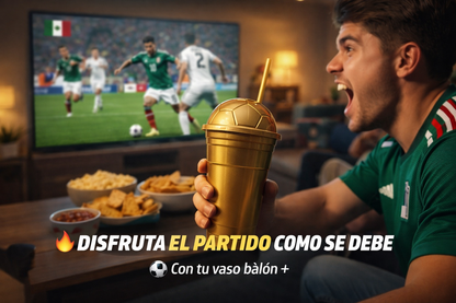VASO DORADO BALON GRANDE CON TAPA Y POPOTE